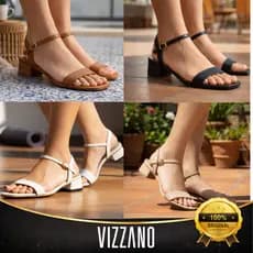 Sandália Vizzano Feminina Salto Bloco Grosso Baixo Bico  Quadrado Confort Original