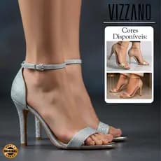 Sandália Feminina Vizzano Salto Fino Fivela Strass Brilho Elegante Casual Confortável Original