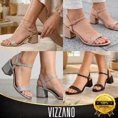Sandália Feminina Vizzano Salto Baixo Bloco Grosso Festa Glitter Confortável Com Fivela Original
