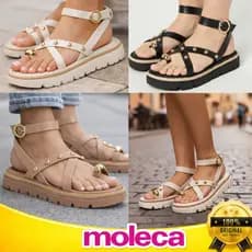 Sandália Moleca Feminina Papete Flatform Tratorada Ring Toe Dourado Confortável Original