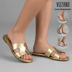 Rasteirinha Vizzano Feminina Slide H Strass Brilho Confortável Leve Casual Dia A Dia Original