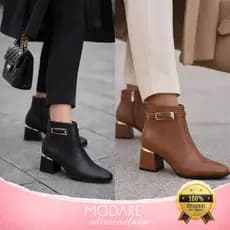 Bota Modare Feminino Ultraconforto Cano Curto Salto Grosso Detalhe Fivela Decorativa Original