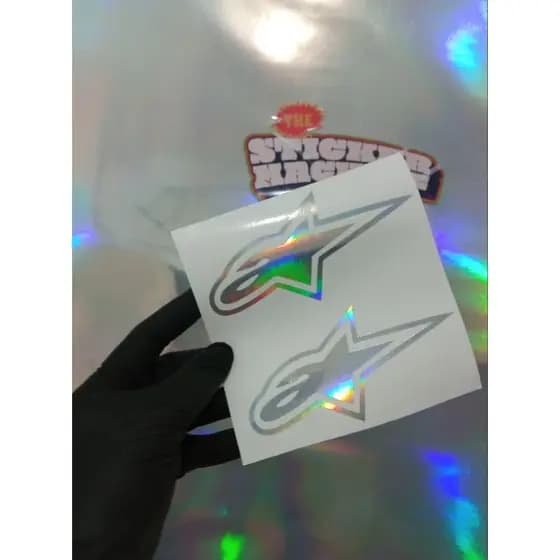 Alpinestars 2 Unidades adesivo holográfico prata moto capacete bicicleta 14x7cm