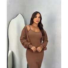 Conjunto Feminino Vestido Longo + Casaco  Vestido Midi com Bojo confortavel de alta Qualidade
