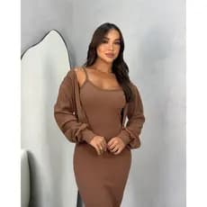 Conjunto Vestido Longo com Casaco Estiloso Casual  Moda Inverno 2026