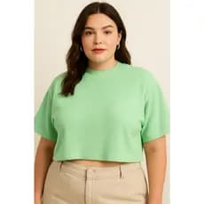 Cropped Oversize Plus Size Feminino • Camiseta Texturizada • T-Shirt Estilosa G1 G2 G3