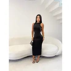 Vestido Tubinho Midi Decote Nadador Costas Vazadas Sensual | Tecido Suplex Sem Bojo