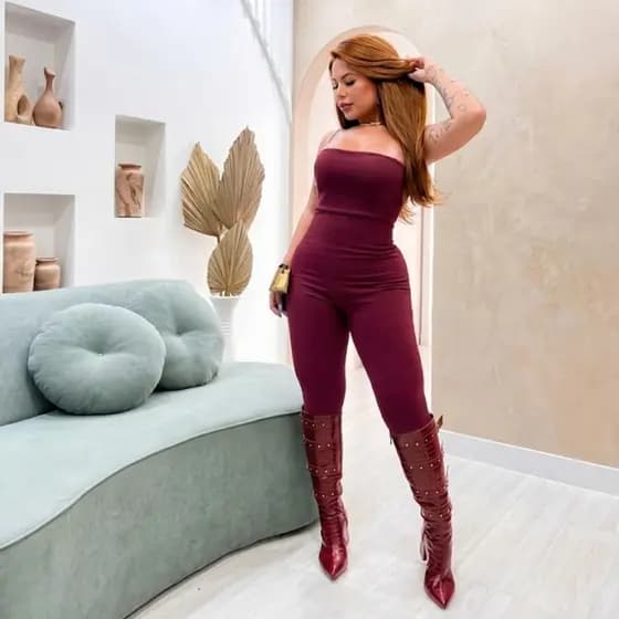 Macacão Longo Tomara que Caia Feminino Ribana Moda Gringa Tecido Premium Suplex Sem Transparência