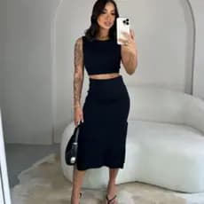 Conjunto Feminino De Saia e Crooped Moda  Gringa