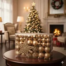 KIT 100 BOLAS ENFEITE COMPLETO PARA ARVORE DE NATAL CHAMPANHE