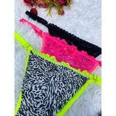 Kit c/ 5 Calcinha Fio Duplo Sensual Microfibra Estampada Renda Premium com Regulagem Empina Bumbum