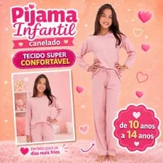 Pijama Longo Infantil Juvenil Suede Canelado Inverno Quentinho Roupa de Dormir