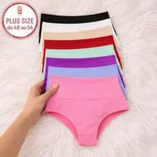 Kit Calcinha Plus Size Cintura alta Cós Duplo Segura Barriga