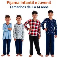 Pijama Infantil Menino Manga Longa Juvenil Masculino Frio Inverno