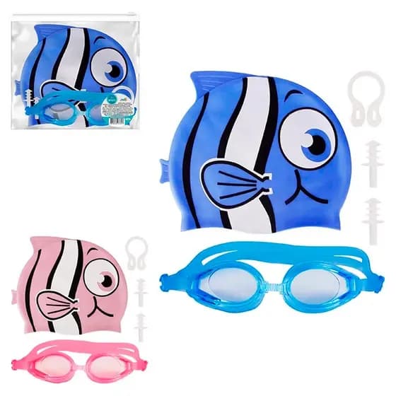 TOUCA NATAÇÃO KIT INFANTIL DE NATAÇÃO COMPLETO – TOUCA + ÓCULOS + PROTETOR DE NARIZ E ORELHA 🏊‍♂️