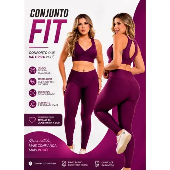 Conjunto Academia Feminino Legging e Top Sem Transparência Suplex Premium Modelador