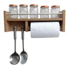 Porta Tempero de Parede e Organizador de Cozinha com Suporte de Papel Toalha em MDF