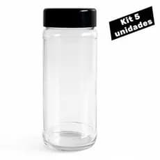 Kit 5 Potes de Vidro Longo 350ml com Tampa de Plástico Az200 Alto | Tempero, Condimentos, Conservas
