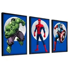 Kit 3 Quadros Decorativos Para Sala Quarto Promoção Marvel Vingadores Homem Aranha Hulk Capitão América