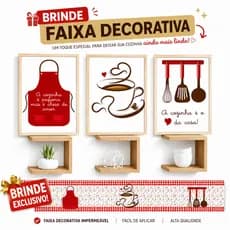 Quadro Decorativo Kit 03 Peças 20x30 A Cozinha é Pequena Mas Cheia de Amor Sem Moldura