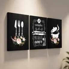 Kit 3 Quadros Cozinha Gourmet Panela E Talheres 20x30cm