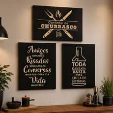 Quadro Decorativo Kit 03 Peças 20x30 Cantinho do Churrasco Sem Moldura