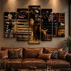 Quadro 5 Peças Montaria De Rodeio Peao Boi Pulando Rodeio