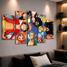 Quadro 5 Peças Para Sala One Piece Anime Desenhos Series 3d