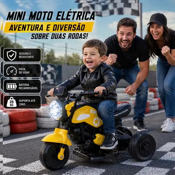 Mini Moto Eletrica Infantil Esportiva Amarela Potente Divertida Resistente