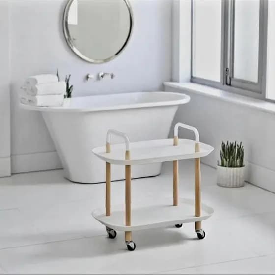 Carrinho Organizador Prateleiras Móvel Rack de Sala Branco Suporte Casa Multiuso Compacto