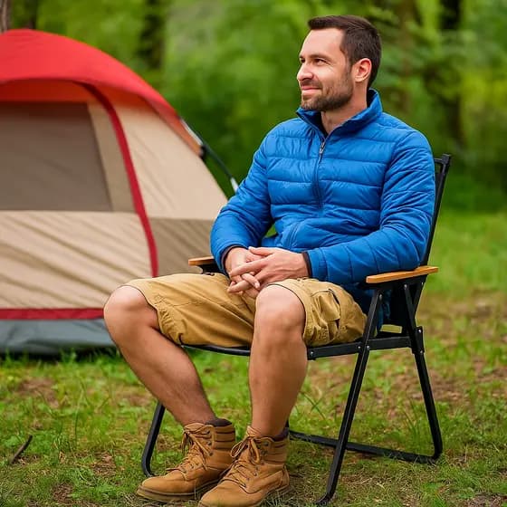 Cadeira Camping Dobravel Acampamento Praia Pesca Braços Madeira Compacta Confortavel