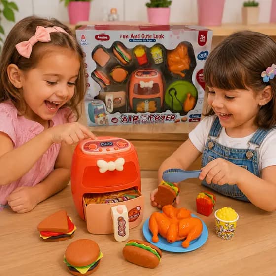 Conjunto Air Fryer Infantil Luzes Coloridas Acessórios Divertidos Seguro Educativo Desenvolvimento