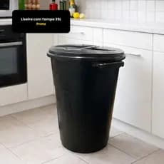 Lixeira 35L com Tampa Preta Grande Resistente Cozinha Externa Escritório Polipropileno