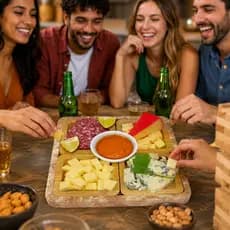 Conjunto Petisqueiras Madeira Quadrada 4 Peças Bandeja Aperitivos Rústica
