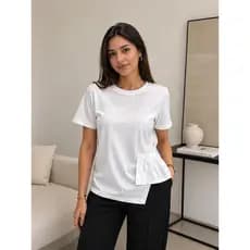 Blusa Feminina Assimétrica Com Babado E Recorte Assimétrico Lateral T-Shirt Luxo Do M ao G1