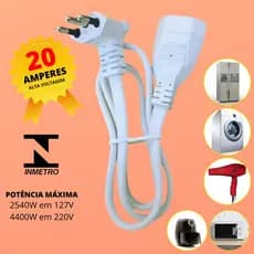 Cabo De Força 20 Ampere Tripolar Alta Carga 0,80cm Extensão Eletrica BRANCO