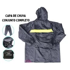 Capa de Chuva com Capuz Conjunto Motoqueiro Impermeável Preto Com Ziper e Botao TRABALHO Pronta Entrega