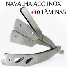 Navalha Navalhete Barbeiro Aço Inox Profissional + 10 LÂMINAS