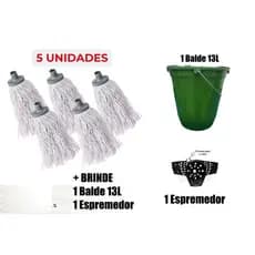 Kit 5 Mop bruxa + PRESENTE 1 Balde 13L + 1 Espremedor - O MAIS BARATO