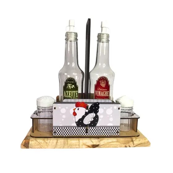 Galheteiro Kit Garrafa Saleiro Decorado Casa Cozinha Restaurante Lanchonete Kit 5 Peças