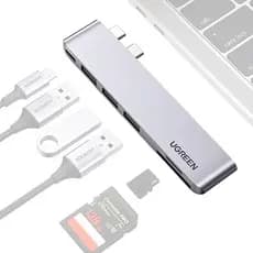 HUB 6 em 2 USB-C PD Ugreen Thunderbolt 100w 8K 3x USB 3.0 Leitor SD/TF para MacBook Pro Air Silver