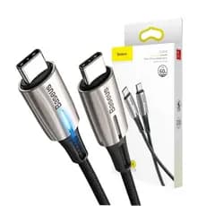 Cabo Baseus USB-C para Tipo-C 60w Carga Rápida 1M Reforçado Indicador Led Nylon PS5, Galaxy, iPhone