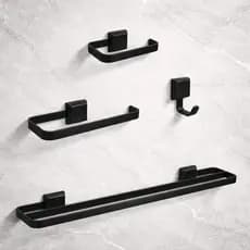 Kit Acessórios Para Banheiros 4 Peças Lavabo Com Toalheiro Duplo Preto Fosco