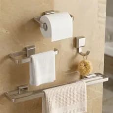 Kit Acessórios Para Banheiros 4 Peças Prata Lavabo Com Toalheiro Duplo