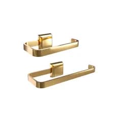Kit Porta Papel Higiênico E Porta Toalha De Rosto Luxo Dourado Gold