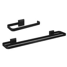 Kit Porta Toalha De Banho Duplo e Porta Toalha De Rosto Preto Luxo