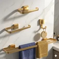 Kit Acessórios Para Banheiros 4 Peças Para Lavabo Banho Duplo Dourado Gold Banheiro
