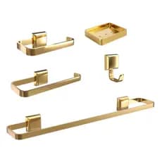 Kit De Acessórios Para Banheiros 5 Pçs Com Toalheiro Gold Dourado Lavabo Banho
