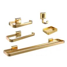 Kit De Acessórios Para Banheiros 5 Pçs Com Toalheiro Duplo Gold Dourado Lavabo Banho