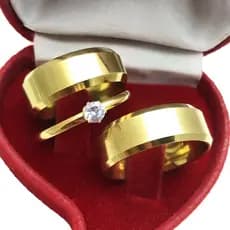 Par Alianças Banhadas Grossa 8mm Aço Inoxidável Compromisso Noivado Casamento 8mm Chanfrada Lisa + Anel